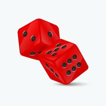 Vector 3d Realistic Red Game Dice with Black Dots Set Closeup Isolated on White Stock Illustration
