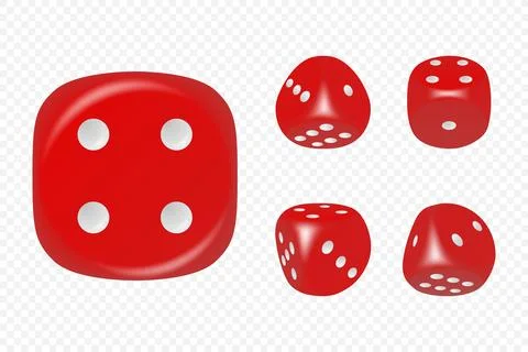 Vector 3d Realistic Red Game Dice with White Dots Set in Different Positions 스톡 일러스트