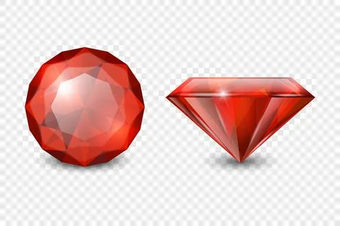 Vector 3d Realistic Red Gemstone, Crystal, Rhinestones Icon Set Closeup Isolated Stock Illustration