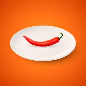 Vector 3d Realistic Red Hot and Spicy Chili Pepper and White Porcelain Ceramic Ilustración de archivo