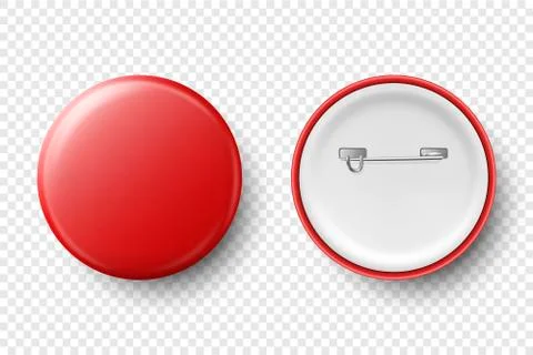 Vector 3d Realistic Red Metal, Plastic Blank Button Badge Icon Set Isolated on Stock Illustration