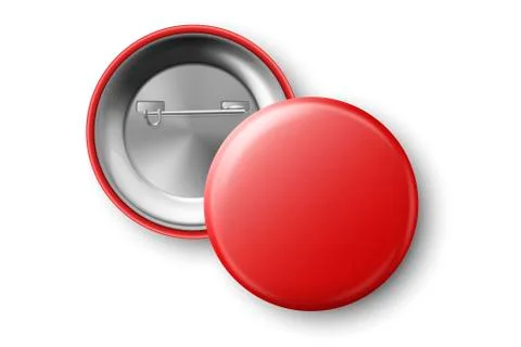 Vector 3d Realistic Red Metal, Plastic Blank Button Badge Icon Set Isolated on Stock Illustration