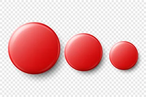 Vector 3d Realistic Red Metal, Plastic Blank Button Badge Set Different Sizes 스톡 일러스트