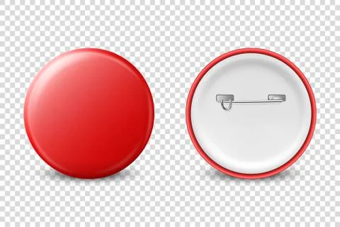 Vector 3d Realistic Red Metal, Plastic Blank Button Badge Icon Set Isolated on Illustrazione stock
