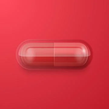 Vector 3d Realistic Red Pharmaceutical Medical Pill, Capsule, Tablet on Red Stock-Illustration
