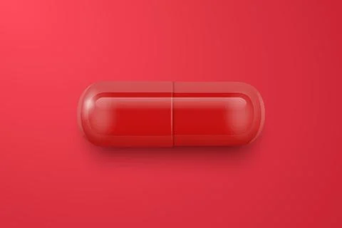 Vector 3d Realistic Red Pharmaceutical Medical Pill, Capsule, Tablet on Red Stock-Illustration