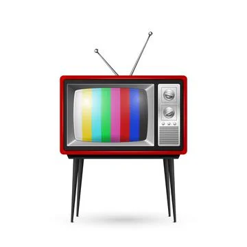 Vector 3d Realistic Red Retro Striped Screen TV Receiver Isolated on White Stock Illustration