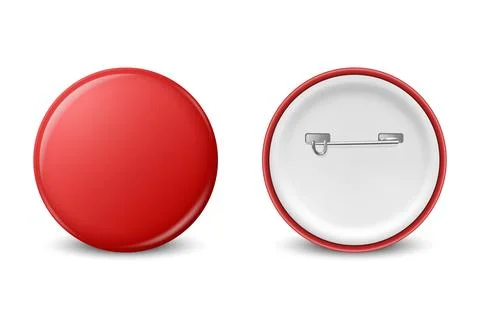 Vector 3d Realistic Red Round Metal, Plastic Blank Empty Button Badge Icon Illustrazione stock