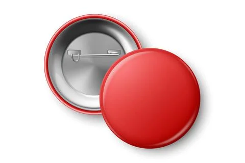 Vector 3D Realistic Red Round Pin Badge Mockup Closeup Isolated. Blank Button Illustrazione stock