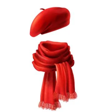Vector 3d realistic red scarf and beret Stock-Illustration