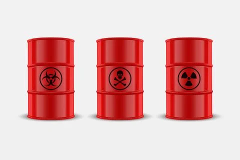 Vector 3d Realistic Red Simple Glossy Enamel Metal Oil, Fuel, Gasoline Barrels Illustrazione stock