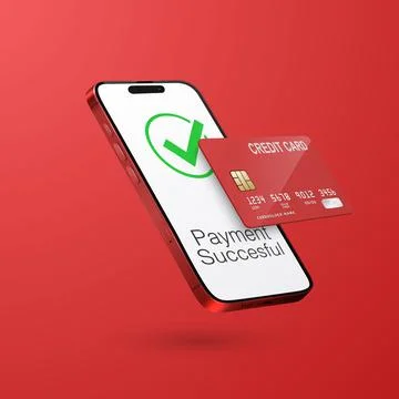 Vector 3d Realistic Red Smartphone, Credit Card, Wi-Fi Successful Payment Stock Illustration