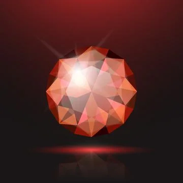 Vector 3d Realistic Red Transparent Round Glowing Gemstone, Diamond, Crystal Stock Illustration