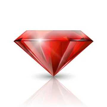 Vector 3d Realistic Red Transparent Triangular Glowing Gemstone, Diamond 스톡 일러스트