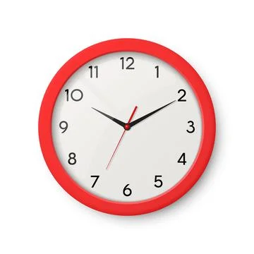 Vector 3d Realistic Red Wall Office Clock Isolated. White Dial. Design Template Stock Illustration