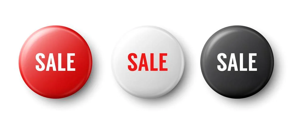 Vector 3d Realistic Red, White, Black Metal, Plastic Button Badge Set Isolated Illustrazione stock