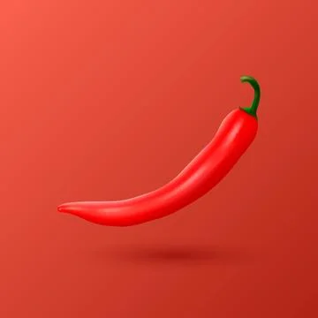 Vector 3d Realistic Red Whole Flying Fresh and Hot Chili Pepper Closeup Isolated Stock Illustration