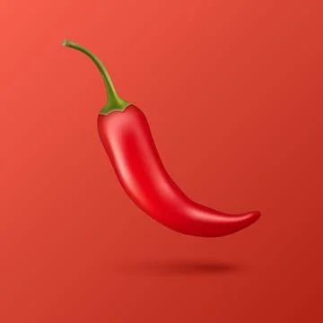 Vector 3d Realistic Red Whole Flying Fresh and Hot Chili Pepper Closeup Isolated Stock Illustration