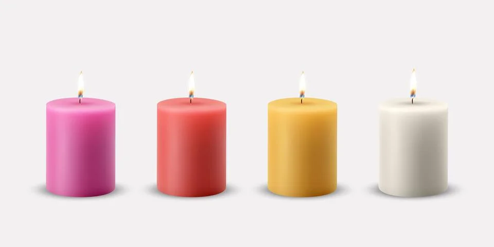 Vector 3d Realistic Red, Yellow, Pink, White Paraffin Wax Burning Party, Spa Stock Illustration