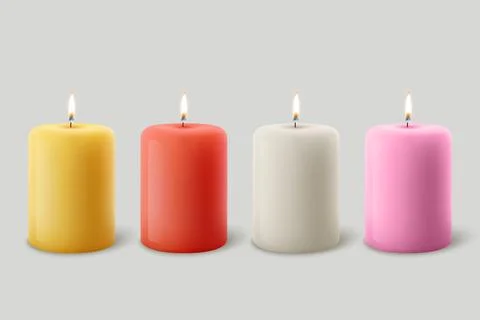 Vector 3d Realistic Red, Yellow, Pink, White Paraffin Wax Burning Party, Spa Stock Illustration