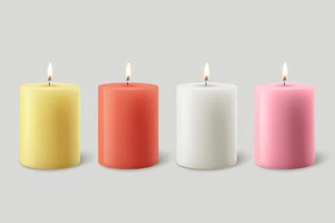 Vector 3d Realistic Red, Yellow, Pink, White Paraffin Wax Burning Party, Spa Stock Illustration
