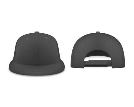 Vector 3d Realistic Render Black Blank Baseball Snapback Cap Icon Set Closeup Stock Illustration