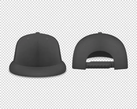 Vector 3d Realistic Render Black Blank Baseball Snapback Cap Icon Set Closeup Stock Illustration