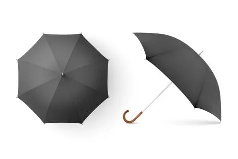 Vector 3d Realistic Render Black Blank Umbrella Icon Set Closeup Isolated on Stock Illustration