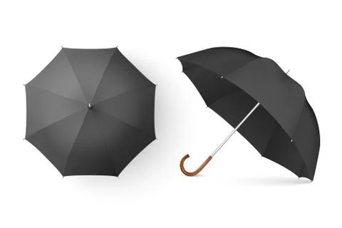 Vector 3d Realistic Render Black Blank Umbrella Icon Set Closeup Isolated on イラスト素材
