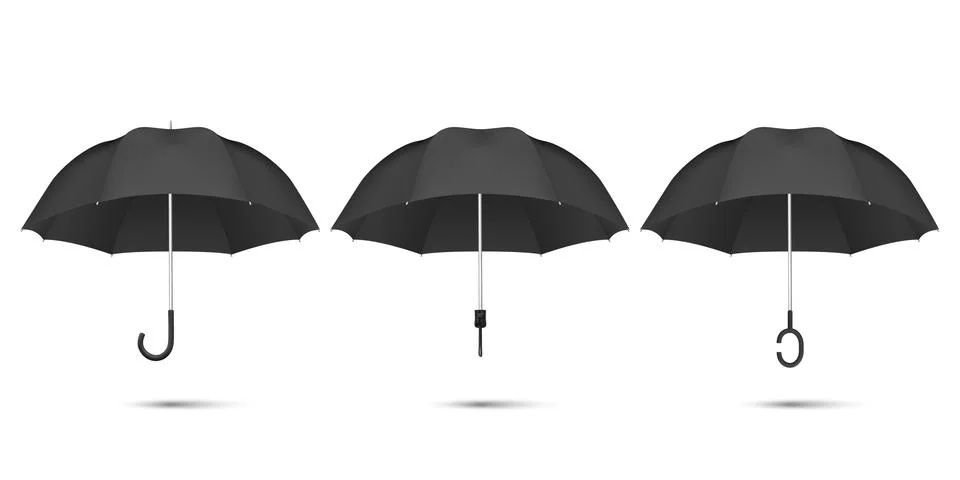 Vector 3d Realistic Render Black Blank Umbrella Icon Set Closeup Isolated on Stock Illustration