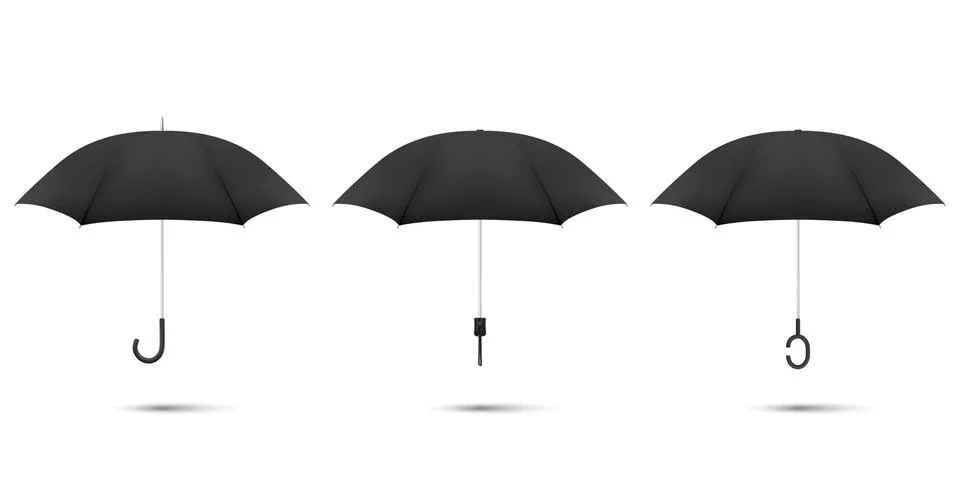 Vector 3d Realistic Render Black Blank Umbrella Icon Set Closeup Isolated on イラスト素材
