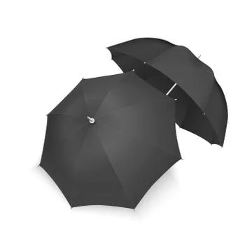 Vector 3d Realistic Render Black Blank Umbrella Icon Set Closeup Isolated on Stock Illustration