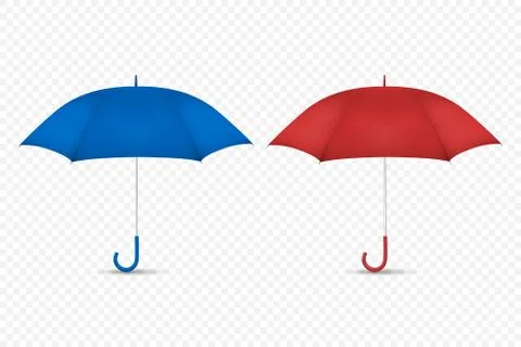 Vector 3d Realistic Render Blue and Red Blank Umbrella Icon Set Closeup Isolated Stock Illustration