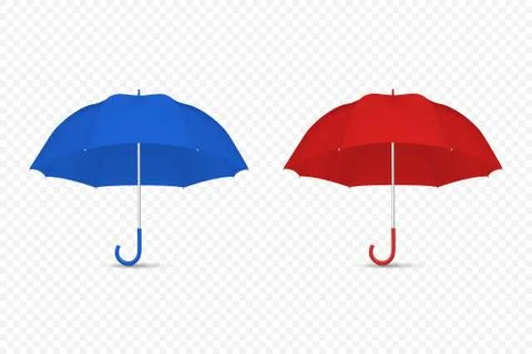 Vector 3d Realistic Render Blue and Red Blank Umbrella Icon Set Closeup Isolated Stock Illustration