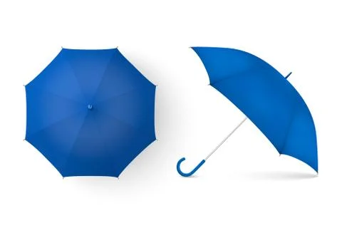 Vector 3d Realistic Render Blue Blank Umbrella Icon Set Closeup Isolated on Stock Illustration