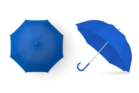 Vector 3d Realistic Render Blue Blank Umbrella Icon Set Closeup Isolated on Stock Illustration