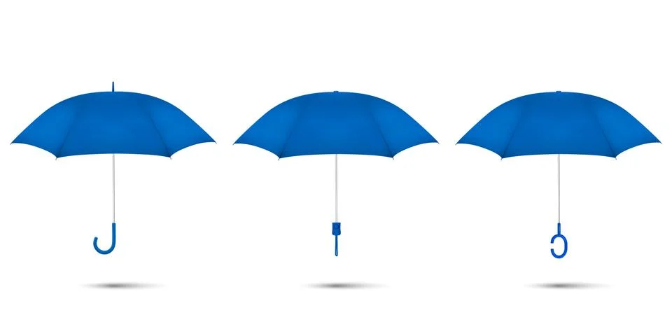 Vector 3d Realistic Render Blue Blank Umbrella Icon Set Closeup Isolated on Stock Illustration