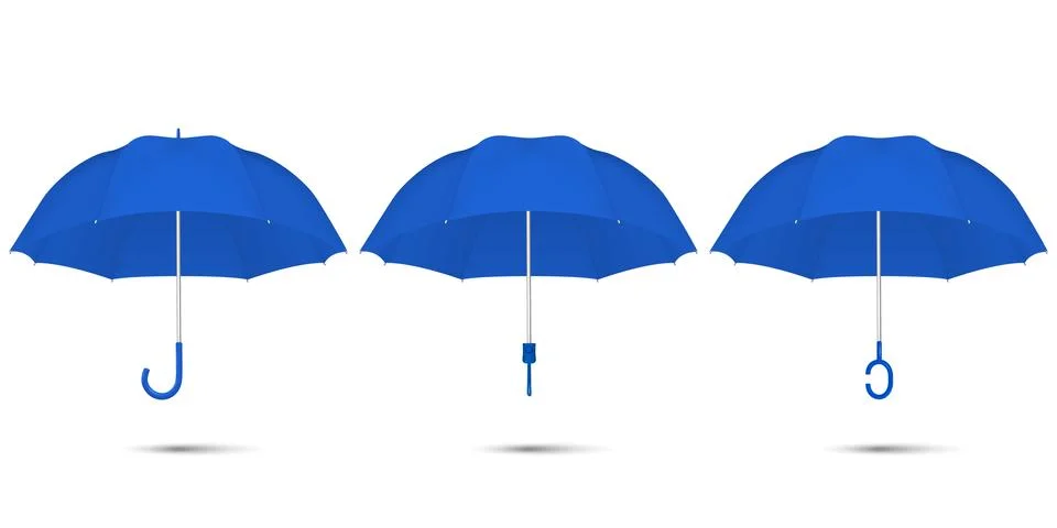 Vector 3d Realistic Render Blue Blank Umbrella Icon Set Closeup Isolated on Stock Illustration