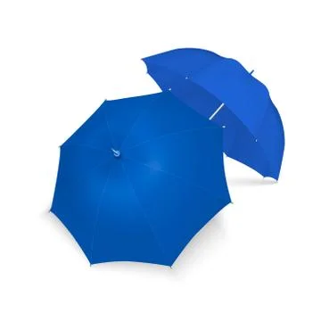 Vector 3d Realistic Render Blue Blank Umbrella Icon Set Closeup Isolated on Stock Illustration