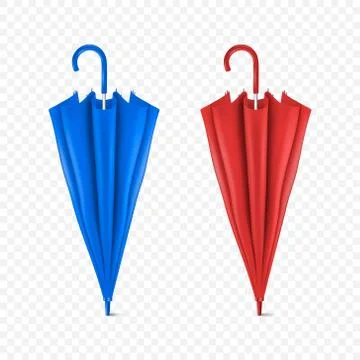 Vector 3d Realistic Render Blue and Red Blank Umbrella Icon Set Closeup Isolated Stock Illustration