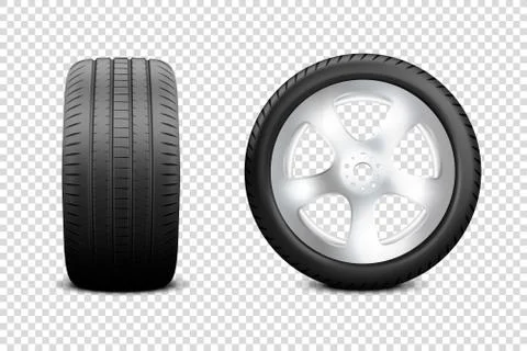 Vector 3d Realistic Render Car Wheel Icon Closeup Isolated on Transparent Stock-Illustration