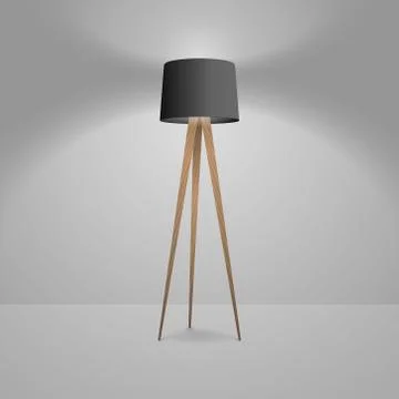Vector 3d Realistic Render Illuminated Lamp Closeup. Floor Lamp. Template of Stock Illustration