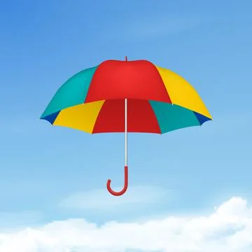 Vector 3d Realistic Render Multicolot Blank Umbrella on Blue Sky Background Stock Illustration