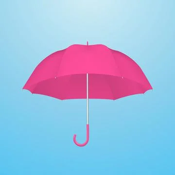 Vector 3d Realistic Render Pink Blank Umbrella on Blue Sky Background. Design Stock Illustration