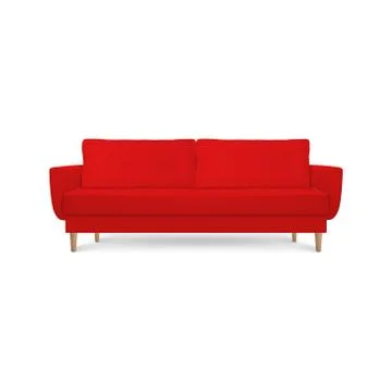 Vector 3d Realistic Render Red Leather Luxury Office Sofa, Couch with Pillows in Ilustração Stock