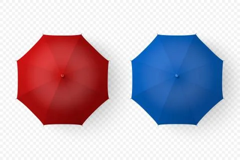 Vector 3d Realistic Render Red and Blue Blank Umbrella Icon Set Closeup Isolated Stock Illustration