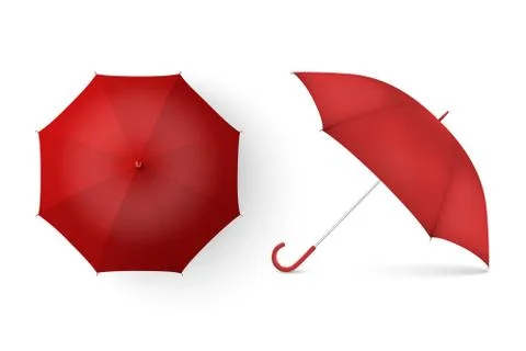 Vector 3d Realistic Render Red Blank Umbrella Icon Set Closeup Isolated on White Stock Illustration