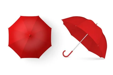 Vector 3d Realistic Render Red Blank Umbrella Icon Set Closeup Isolated on White Stock Illustration