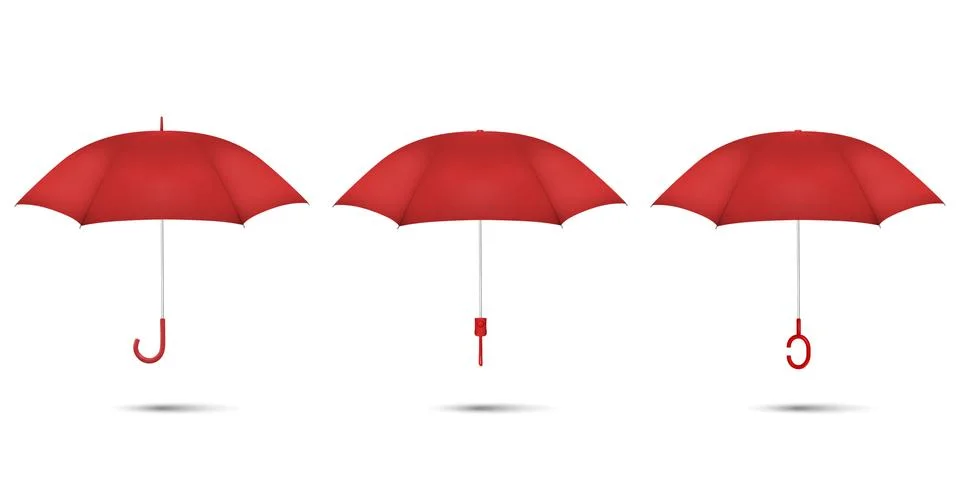 Vector 3d Realistic Render Red Blank Umbrella Icon Set Closeup Isolated on White イラスト素材
