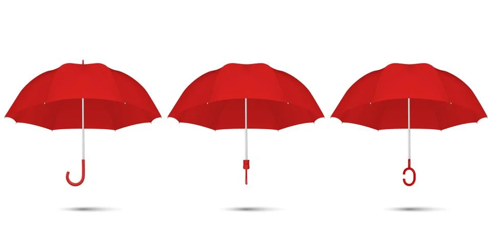 Vector 3d Realistic Render Red Blank Umbrella Icon Set Closeup Isolated on White Stock Illustration